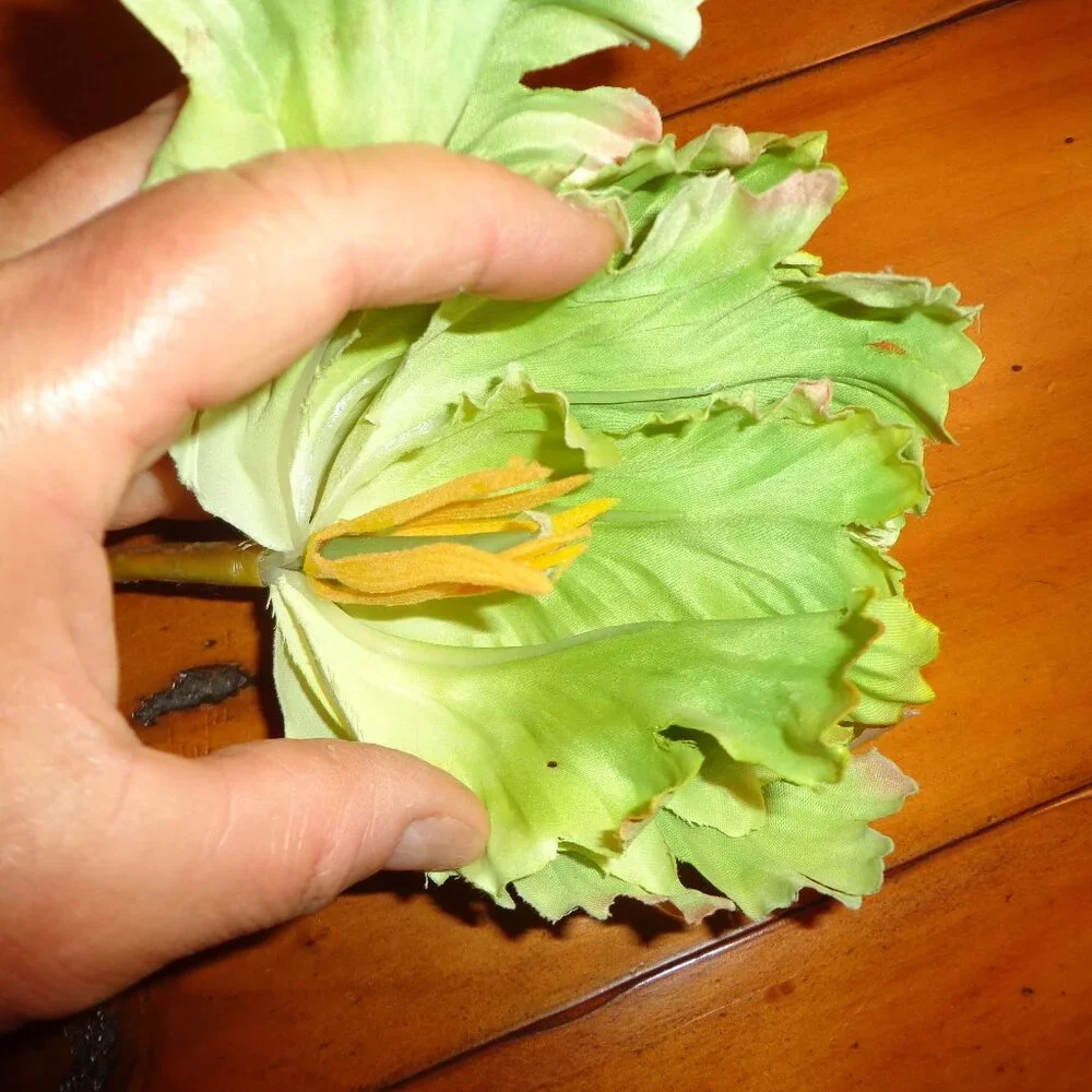 Lot of 8 Faux Long Stem Flowers Greenish Bendable Stems Realistic Looking